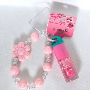 Simply Bella Temptation Lips Magic Lip Oil Phone Wristlet Pink #04 NWT